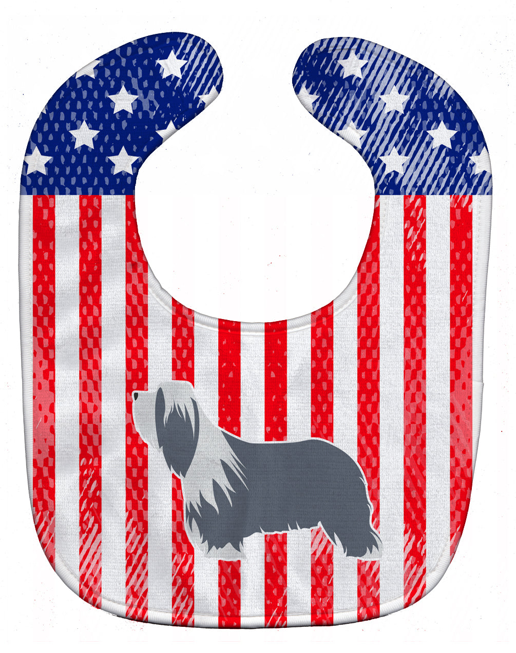 USA Patriotic Bearded Collie Baby Bib Easy-Clean Baby Bib Baby Feeding Accessory Baby Mealtime Essential, 10 x 13, Multicolor