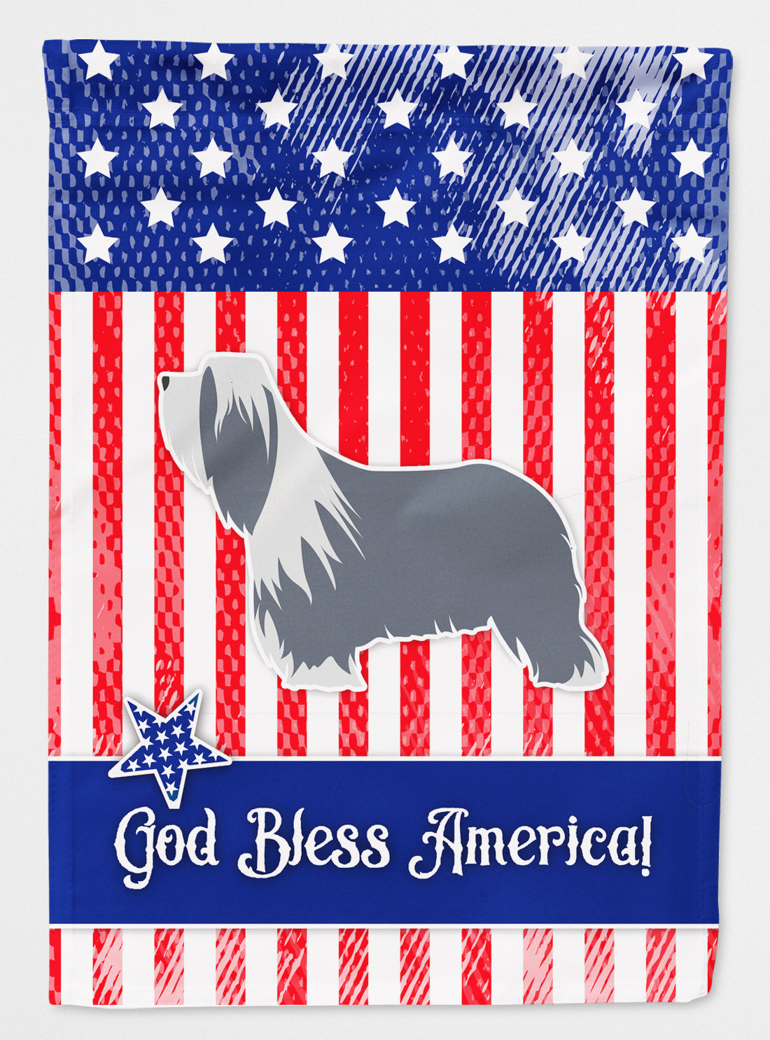USA Patriotic Bearded Collie House Flag 28x40 Porch Sleeve Pole Decorative Outside Yard Banner Artwork Wall Hanging, Polyester