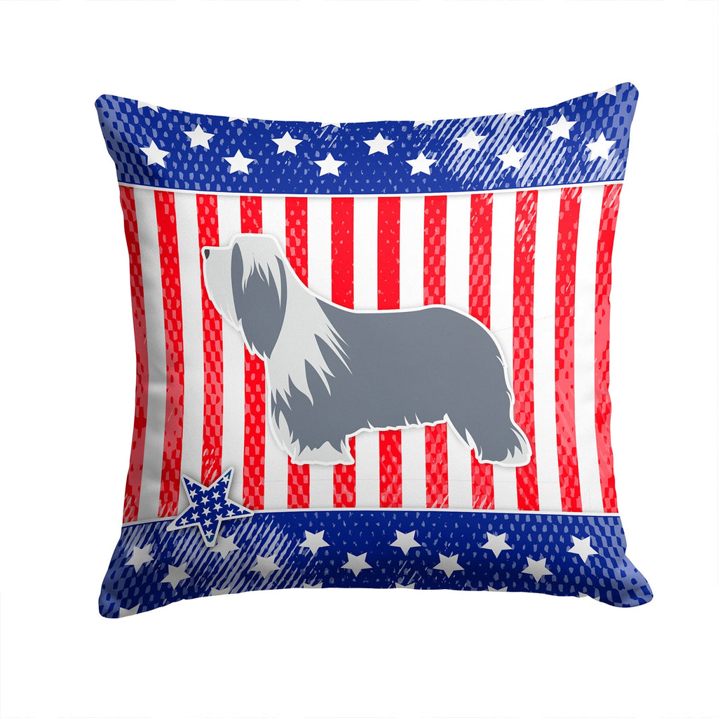 USA Patriotic Bearded Collie Decorative Throw Pillow 14x14 Indoor Outdoor Accent Cushion, Fabric Cover with Insert for Sofa, Bed, Porch & Living Room