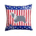 USA Patriotic Bearded Collie Decorative Throw Pillow 14x14 Indoor Outdoor Accent Cushion, Fabric Cover with Insert for Sofa, Bed, Porch & Living Room