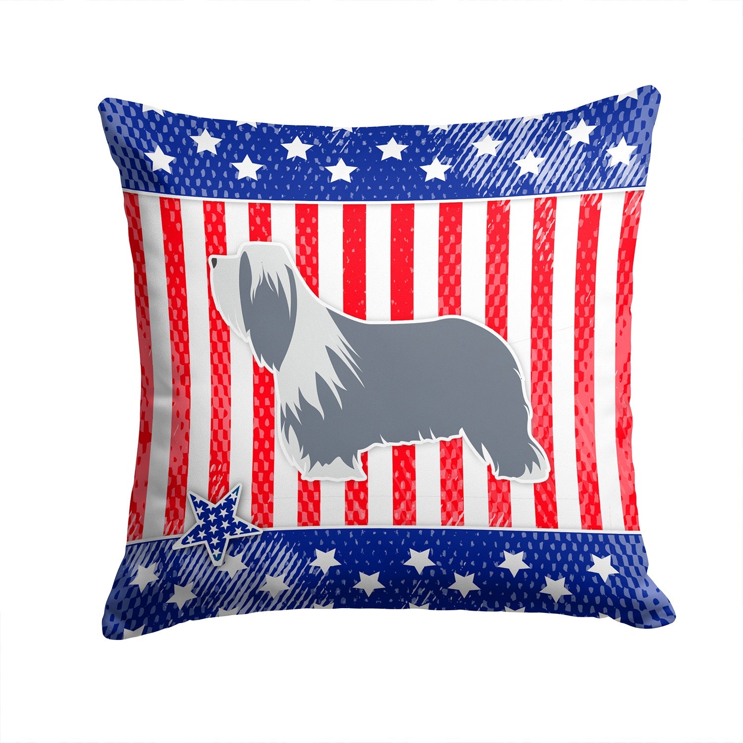 USA Patriotic Bearded Collie Decorative Throw Pillow 14x14 Indoor Outdoor Accent Cushion, Fabric Cover with Insert for Sofa, Bed, Porch & Living Room