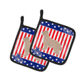 USA Patriotic Pyrenean Shepherd Pot Holder Set of 2 Heat Resistant Quilted Hot Pads 7.5 x 7.5 Inch, Insulated Kitchen Trivets for Cooking & Baking
