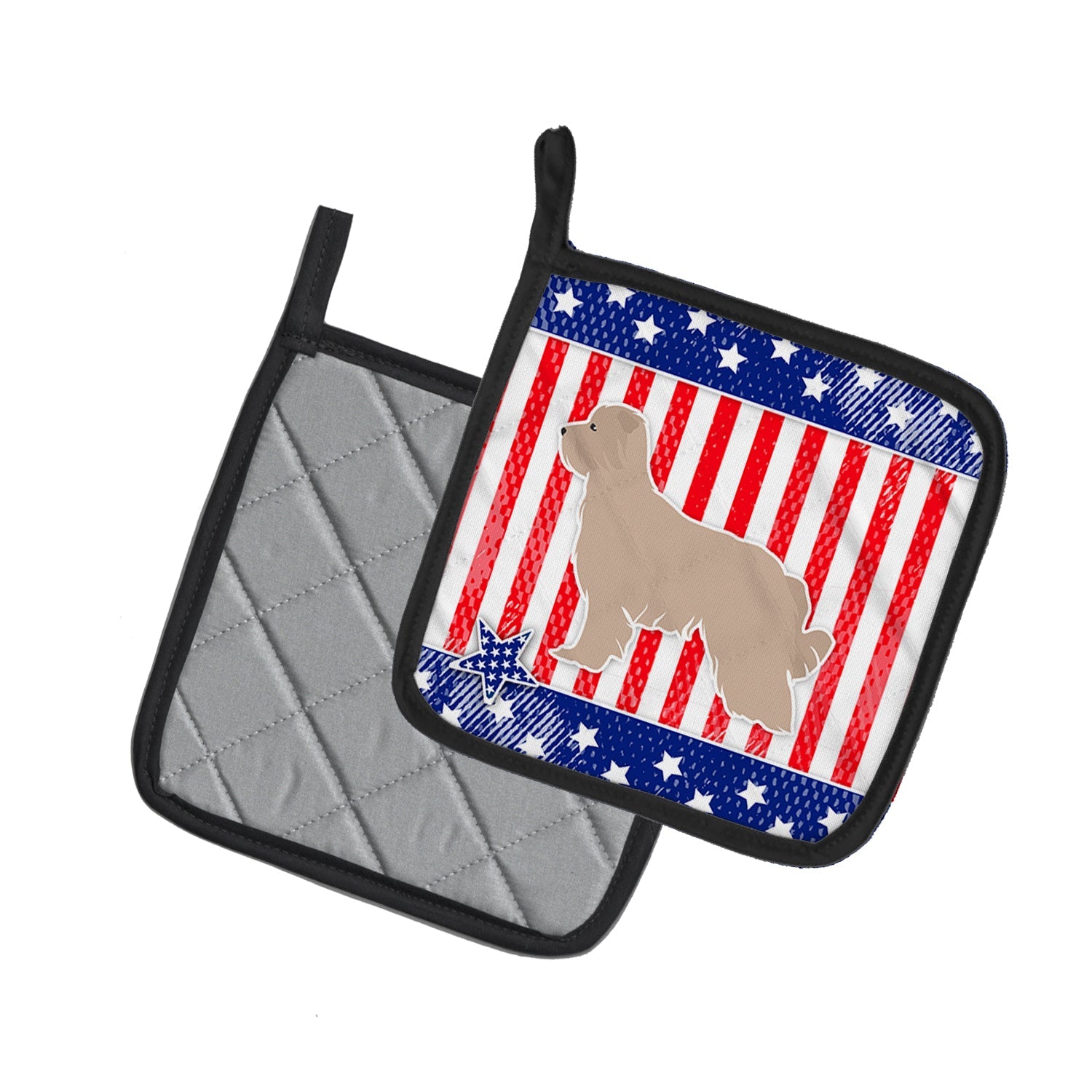 USA Patriotic Pyrenean Shepherd Pot Holder Set of 2 Heat Resistant Quilted Hot Pads 7.5 x 7.5 Inch, Insulated Kitchen Trivets for Cooking & Baking