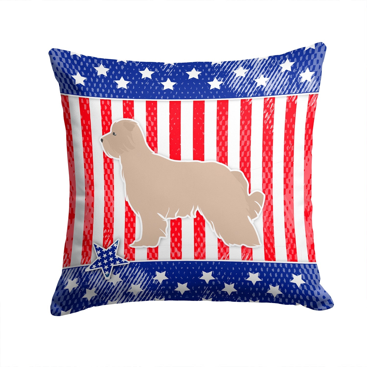 USA Patriotic Pyrenean Shepherd Decorative Throw Pillow 14x14 Indoor Outdoor Accent Cushion, Fabric Cover with Insert for Sofa, Bed, Porch & Living Room