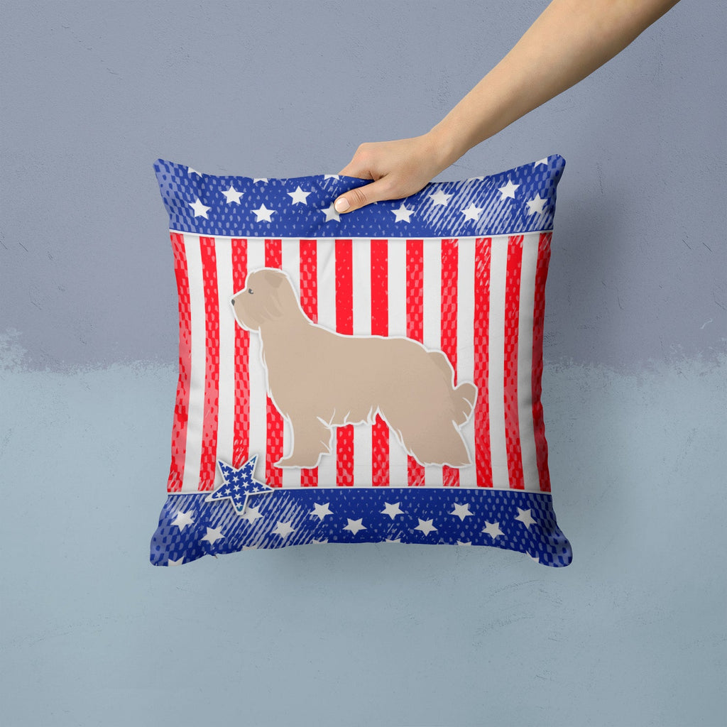 USA Patriotic Pyrenean Shepherd Decorative Throw Pillow 14x14 Indoor Outdoor Accent Cushion, Fabric Cover with Insert for Sofa, Bed, Porch & Living Room