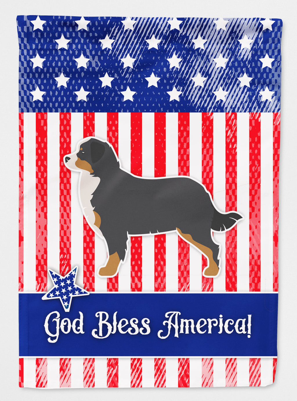 USA Patriotic Bernese Mountain Dog House Flag 28x40 Porch Sleeve Pole Decorative Outside Yard Banner Artwork Wall Hanging, Polyester