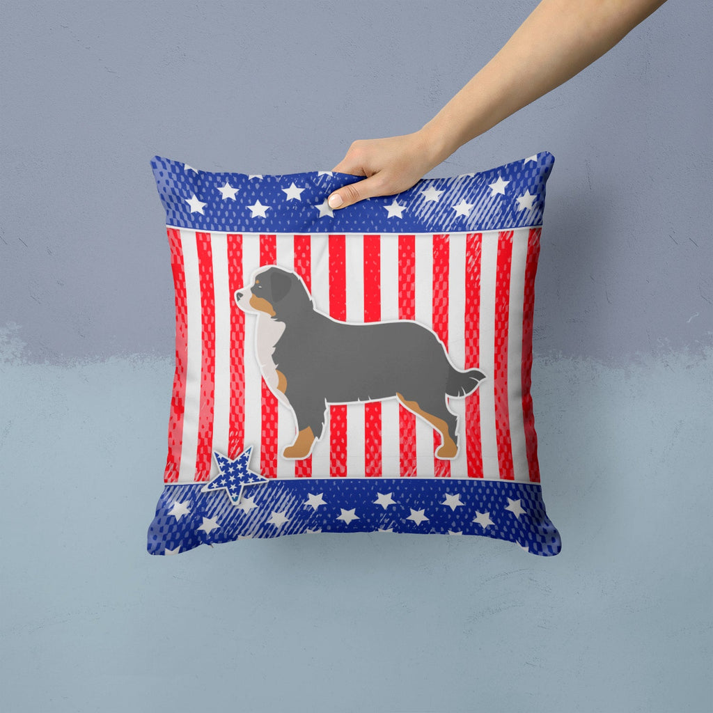 USA Patriotic Bernese Mountain Dog Decorative Throw Pillow 14x14 Indoor Outdoor Accent Cushion, Fabric Cover with Insert for Sofa, Bed, Porch & Living Room