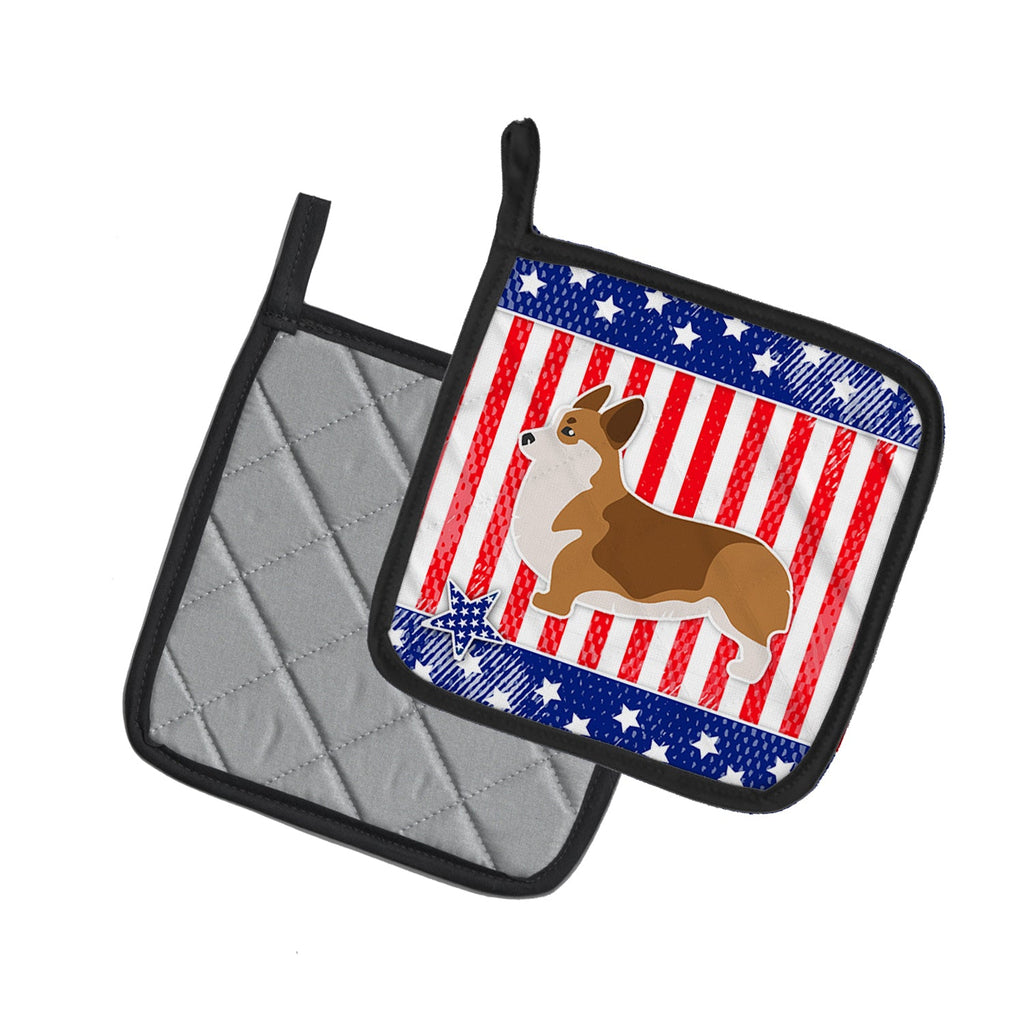 USA Patriotic Corgi Pot Holder Set of 2 Heat Resistant Quilted Hot Pads 7.5 x 7.5 Inch, Insulated Kitchen Trivets for Cooking & Baking