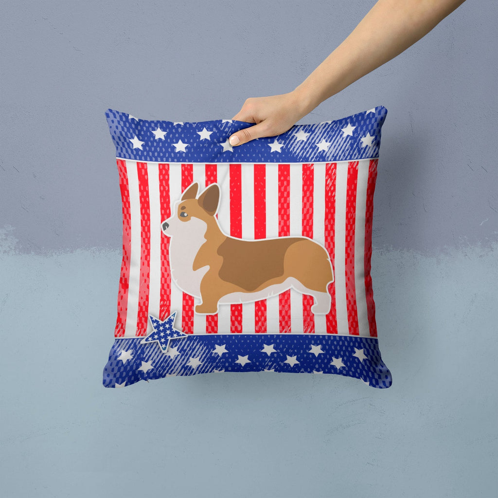 USA Patriotic Corgi Decorative Throw Pillow 14x14 Indoor Outdoor Accent Cushion, Fabric Cover with Insert for Sofa, Bed, Porch & Living Room
