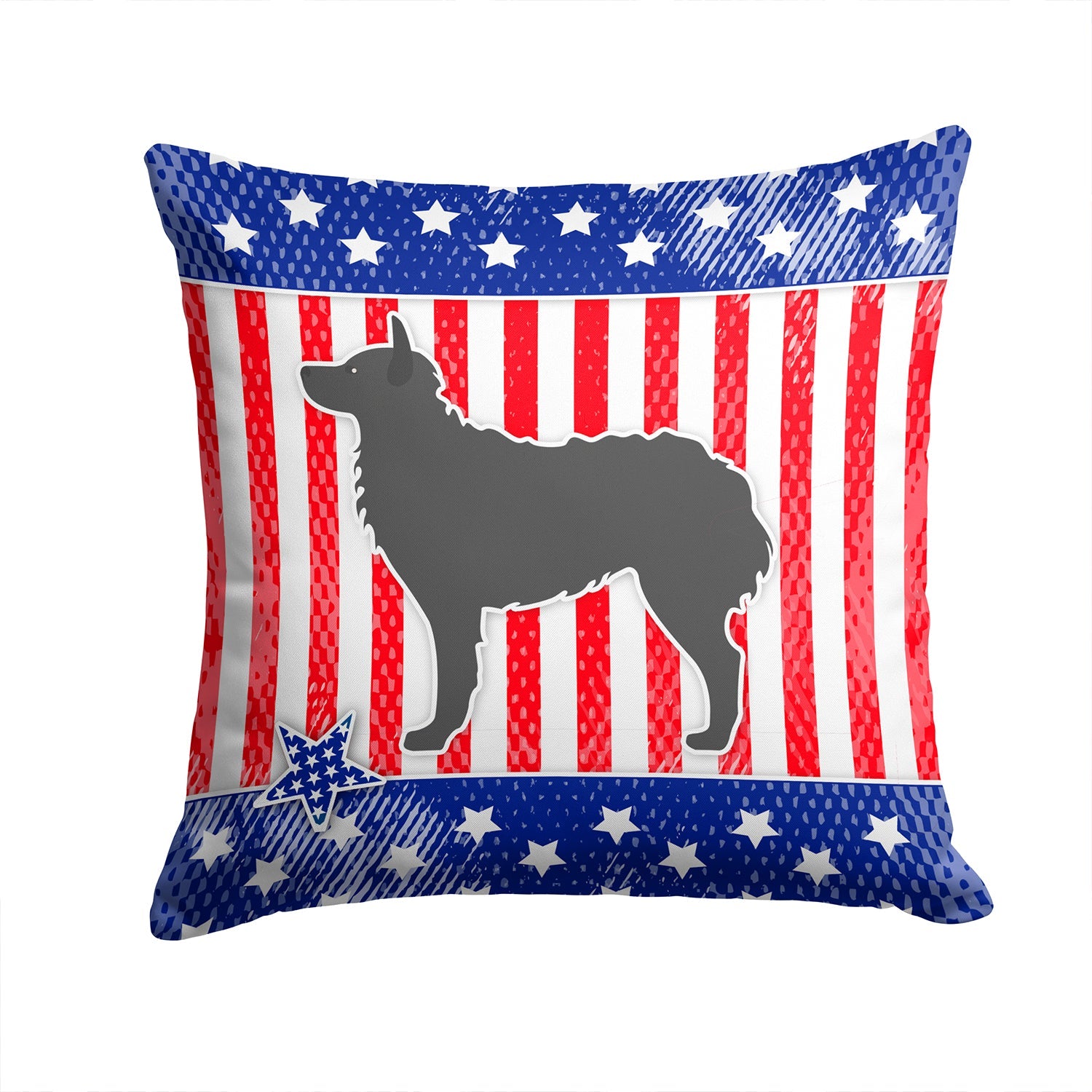 USA Patriotic Croatian Sheepdog Decorative Throw Pillow 14x14 Indoor Outdoor Accent Cushion, Fabric Cover with Insert for Sofa, Bed, Porch & Living Room