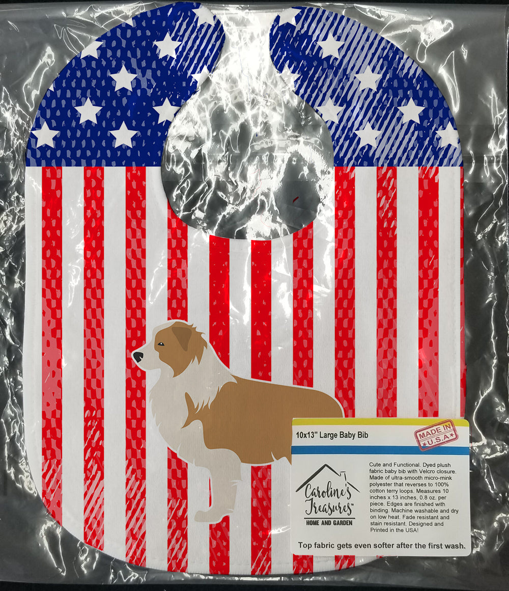 USA Patriotic Red Border Collie Baby Bib Easy-Clean Baby Bib Baby Feeding Accessory Baby Mealtime Essential, 10 x 13, Multicolor