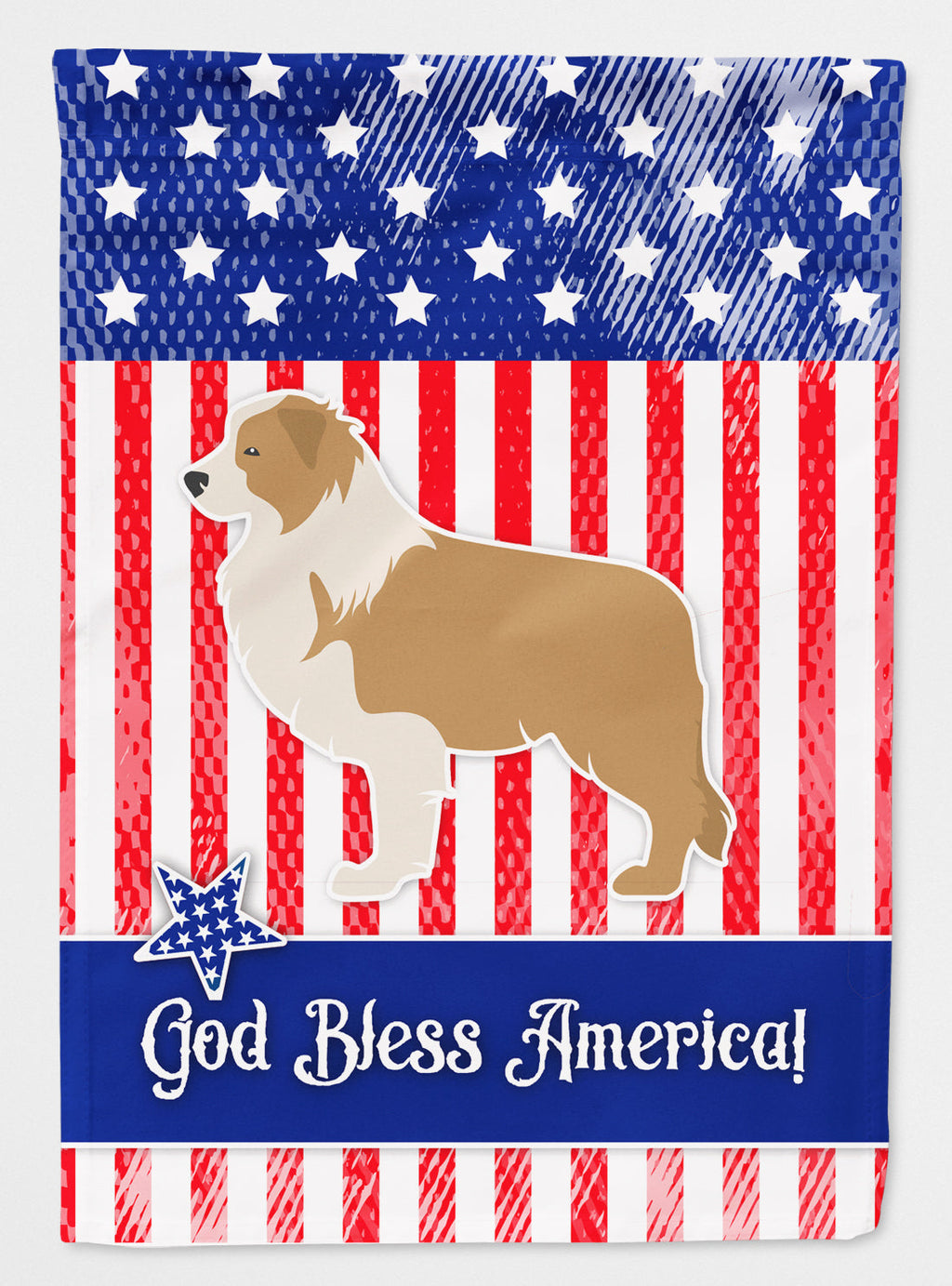USA Patriotic Red Border Collie House Flag 28x40 Porch Sleeve Pole Decorative Outside Yard Banner Artwork Wall Hanging, Polyester