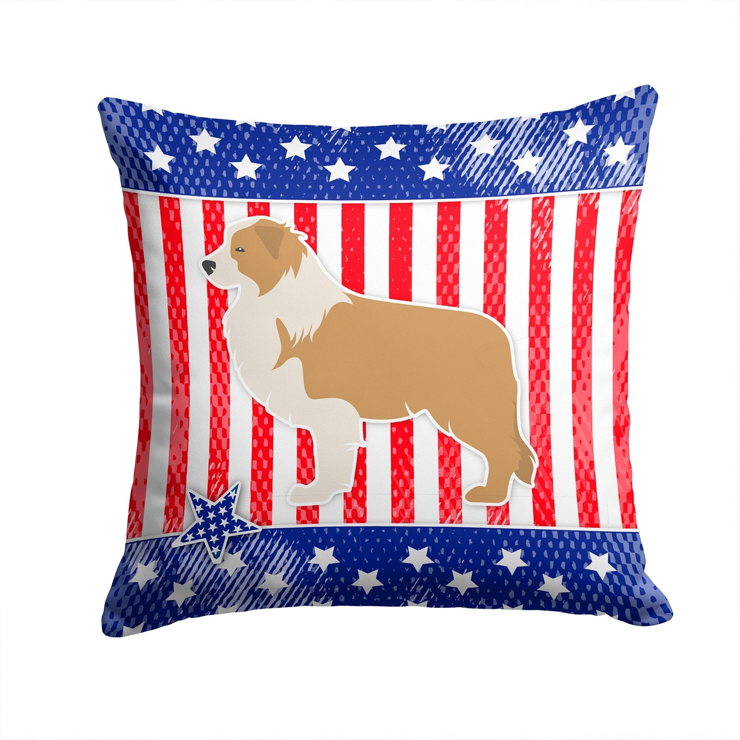 USA Patriotic Red Border Collie Decorative Throw Pillow 14x14 Indoor Outdoor Accent Cushion, Fabric Cover with Insert for Sofa, Bed, Porch & Living Room