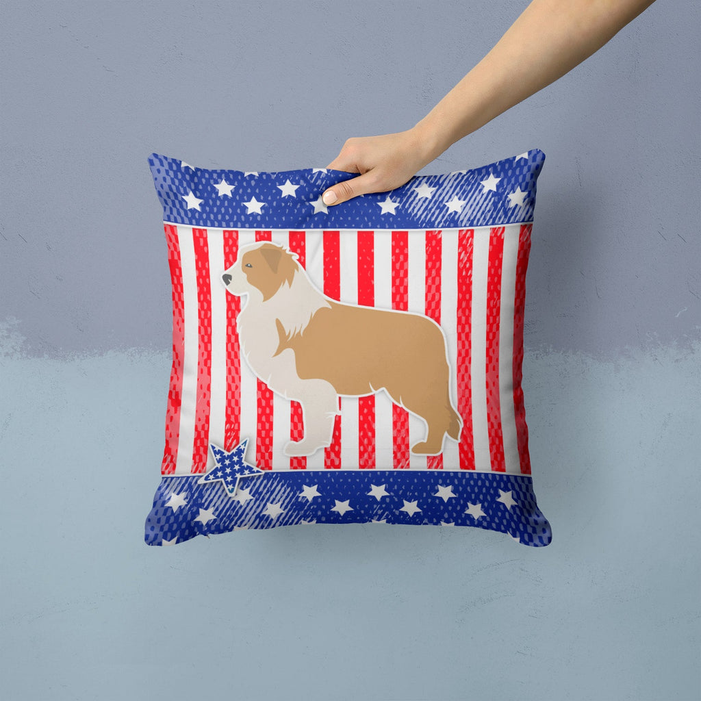 USA Patriotic Red Border Collie Decorative Throw Pillow 14x14 Indoor Outdoor Accent Cushion, Fabric Cover with Insert for Sofa, Bed, Porch & Living Room