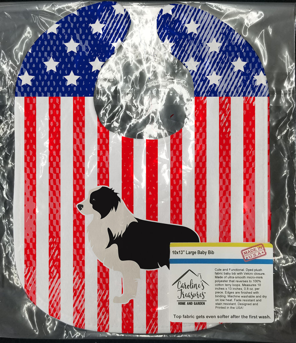 USA Patriotic Black Border Collie Baby Bib Easy-Clean Baby Bib Baby Feeding Accessory Baby Mealtime Essential, 10 x 13, Multicolor