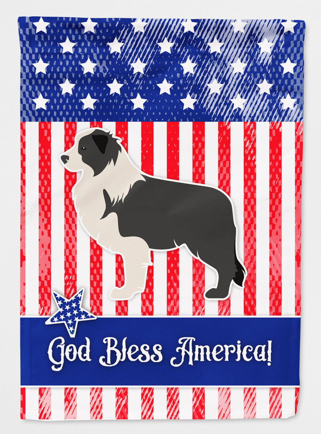 USA Patriotic Black Border Collie House Flag 28x40 Porch Sleeve Pole Decorative Outside Yard Banner Artwork Wall Hanging, Polyester