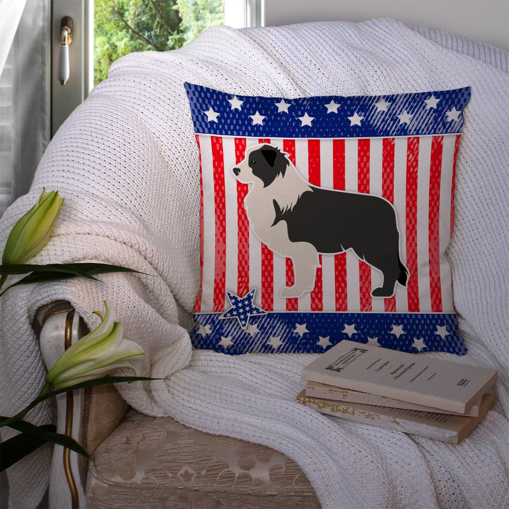 USA Patriotic Black Border Collie Decorative Throw Pillow 14x14 Indoor Outdoor Accent Cushion, Fabric Cover with Insert for Sofa, Bed, Porch & Living Room