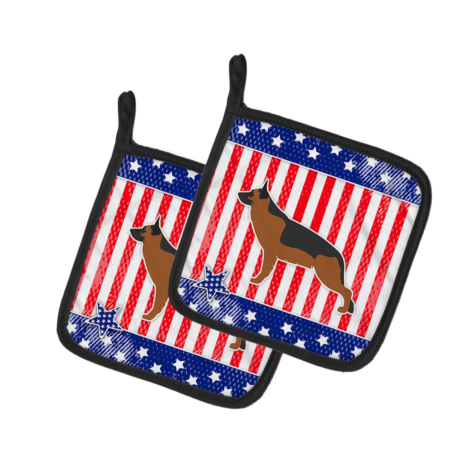 USA Patriotic German Shepherd Pot Holder Set of 2 Heat Resistant Quilted Hot Pads 7.5 x 7.5 Inch, Insulated Kitchen Trivets for Cooking & Baking
