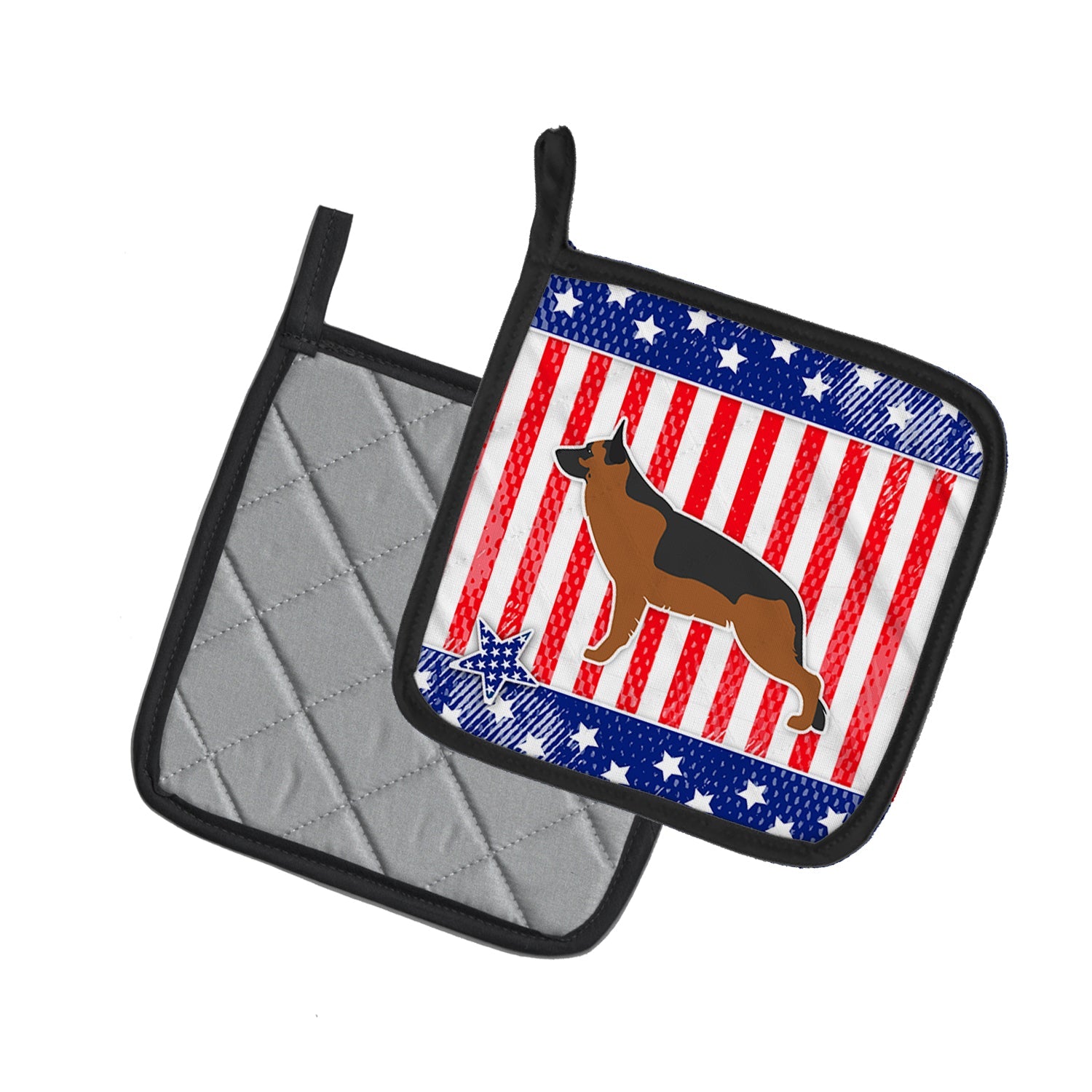 USA Patriotic German Shepherd Pot Holder Set of 2 Heat Resistant Quilted Hot Pads 7.5 x 7.5 Inch, Insulated Kitchen Trivets for Cooking & Baking