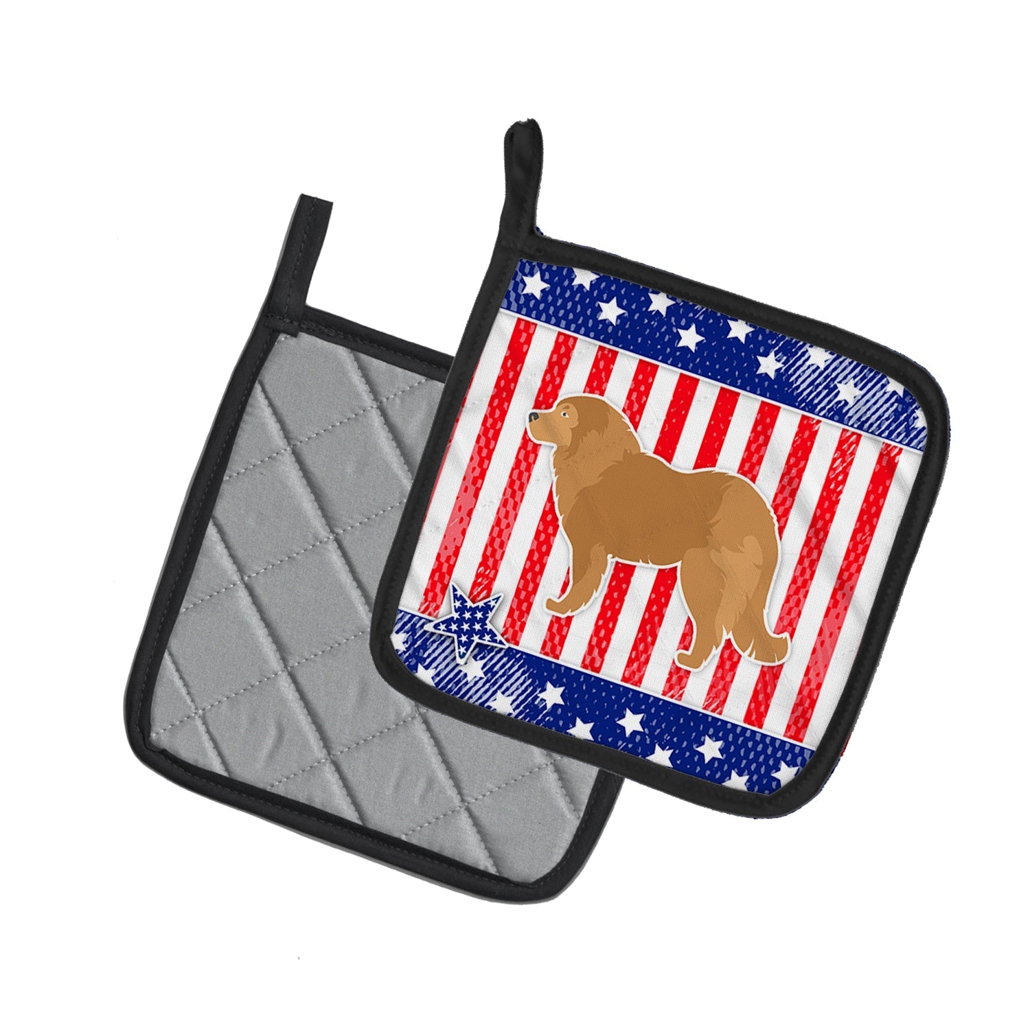 USA Patriotic Caucasian Shepherd Dog Pot Holder Set of 2 Heat Resistant Quilted Hot Pads 7.5 x 7.5 Inch, Insulated Kitchen Trivets for Cooking & Baking