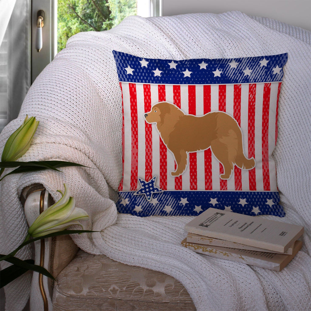 USA Patriotic Caucasian Shepherd Dog Decorative Throw Pillow 14x14 Indoor Outdoor Accent Cushion, Fabric Cover with Insert for Sofa, Bed, Porch & Living Room