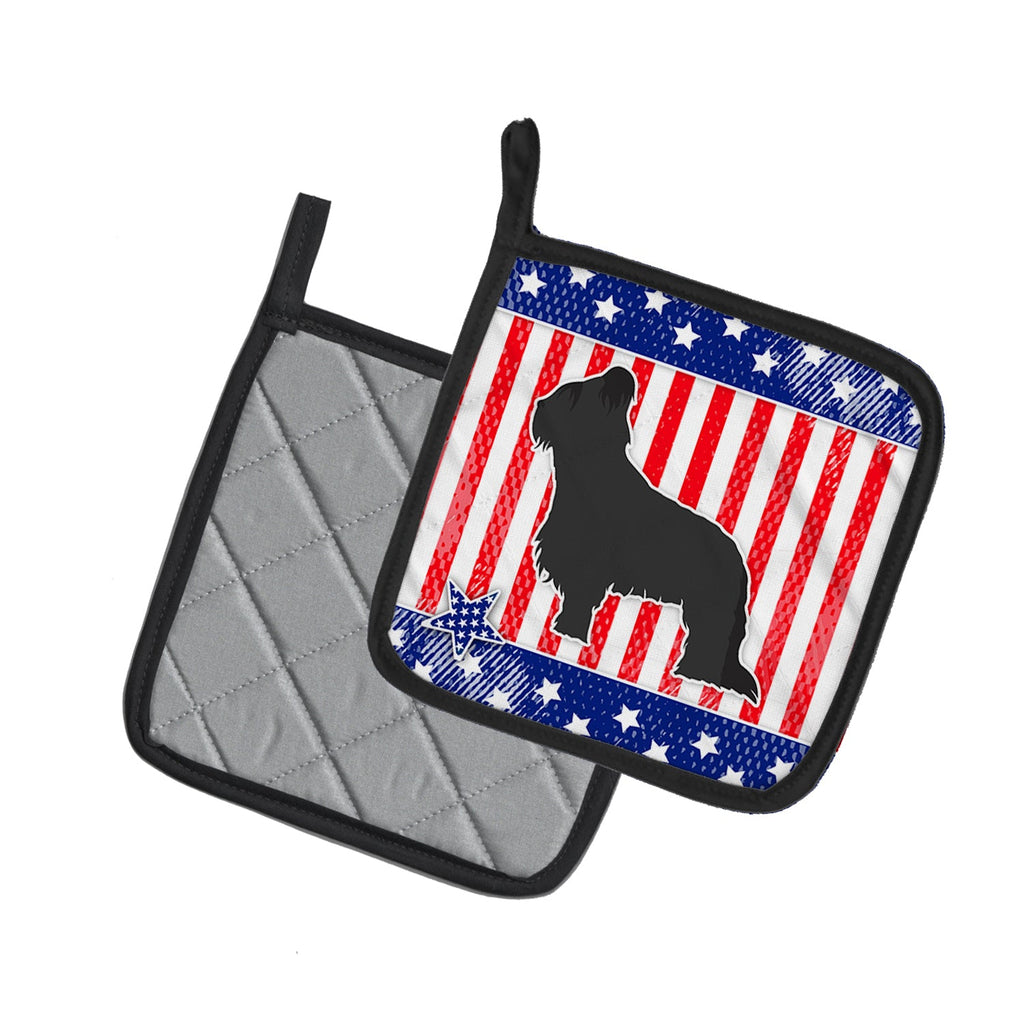 USA Patriotic Briard Pot Holder Set of 2 Heat Resistant Quilted Hot Pads 7.5 x 7.5 Inch, Insulated Kitchen Trivets for Cooking & Baking
