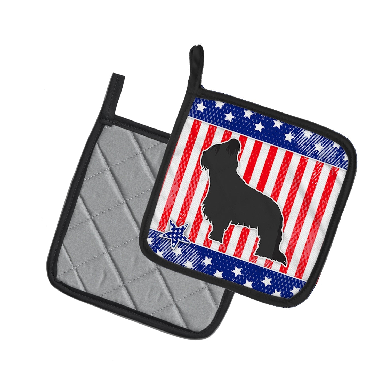USA Patriotic Briard Pot Holder Set of 2 Heat Resistant Quilted Hot Pads 7.5 x 7.5 Inch, Insulated Kitchen Trivets for Cooking & Baking