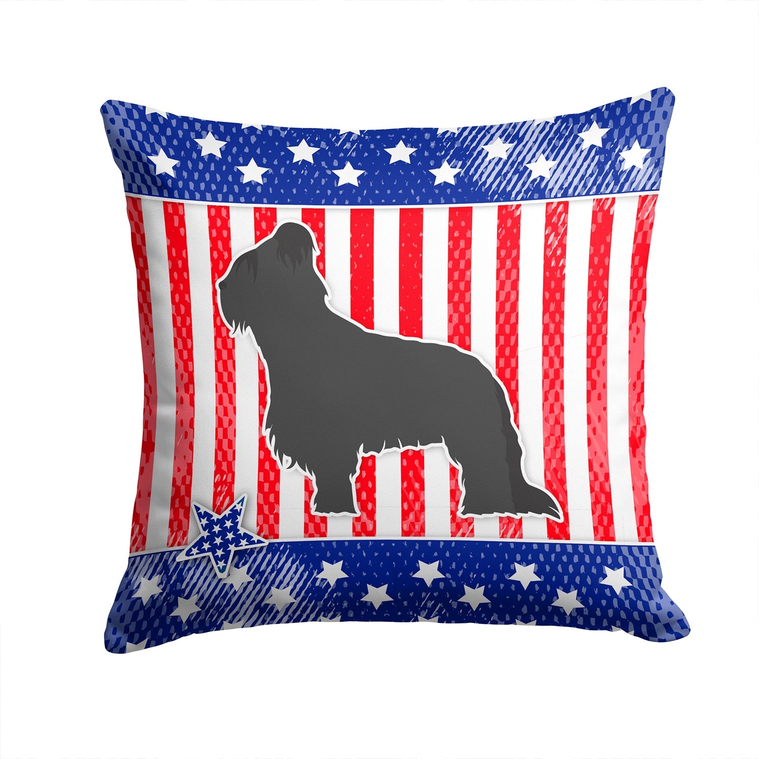 USA Patriotic Briard Decorative Throw Pillow 14x14 Indoor Outdoor Accent Cushion, Fabric Cover with Insert for Sofa, Bed, Porch & Living Room