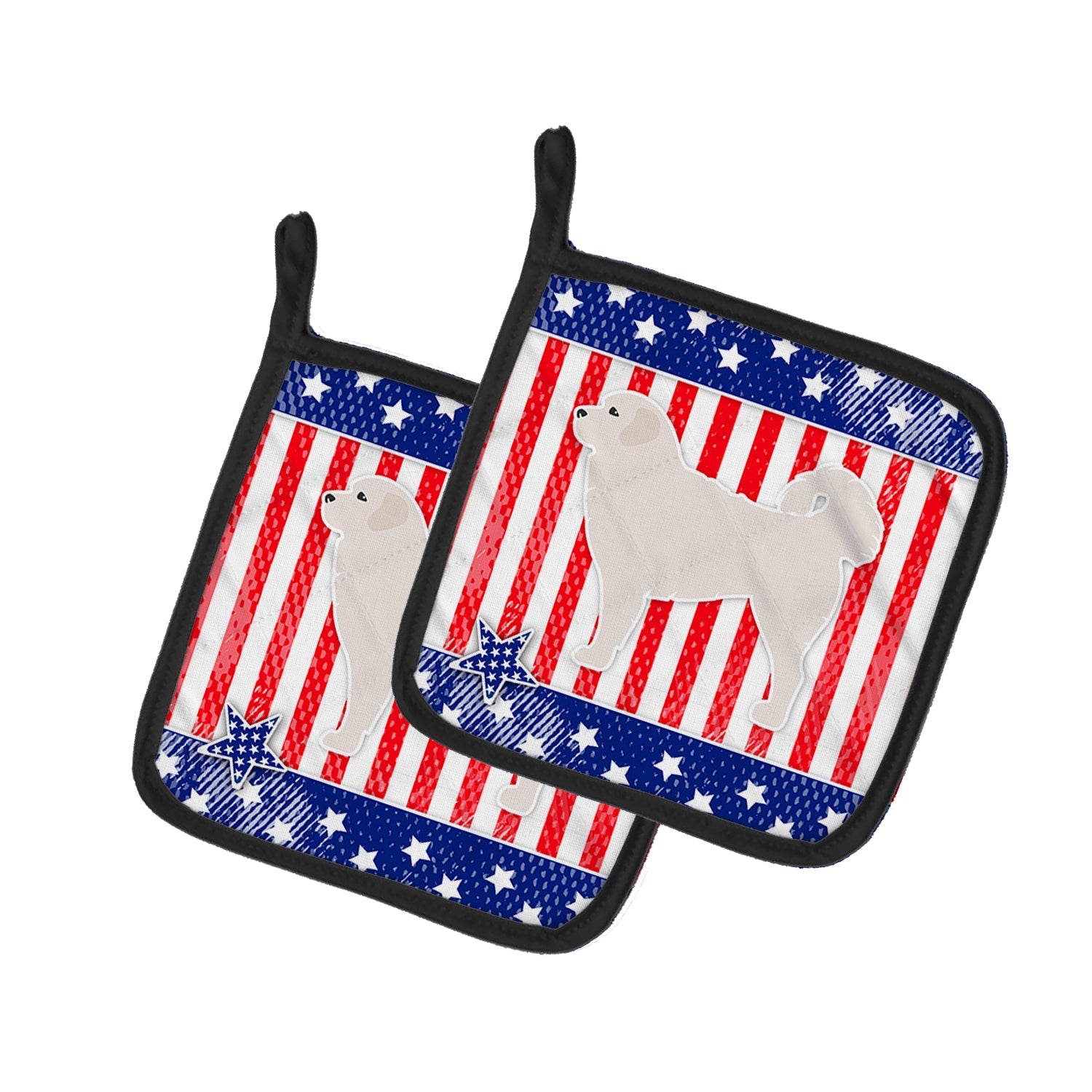USA Patriotic Polish Tatra Sheepdog Pot Holder Set of 2 Heat Resistant Quilted Hot Pads 7.5 x 7.5 Inch, Insulated Kitchen Trivets for Cooking & Baking