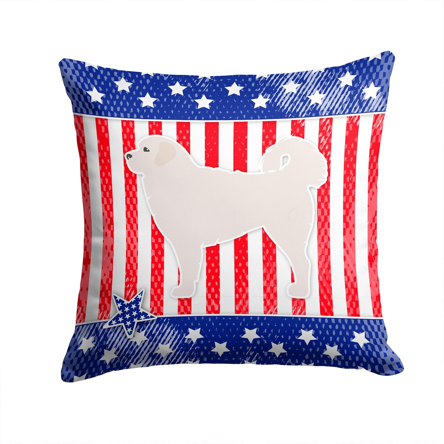 USA Patriotic Polish Tatra Sheepdog Decorative Throw Pillow 14x14 Indoor Outdoor Accent Cushion, Fabric Cover with Insert for Sofa, Bed, Porch & Living Room