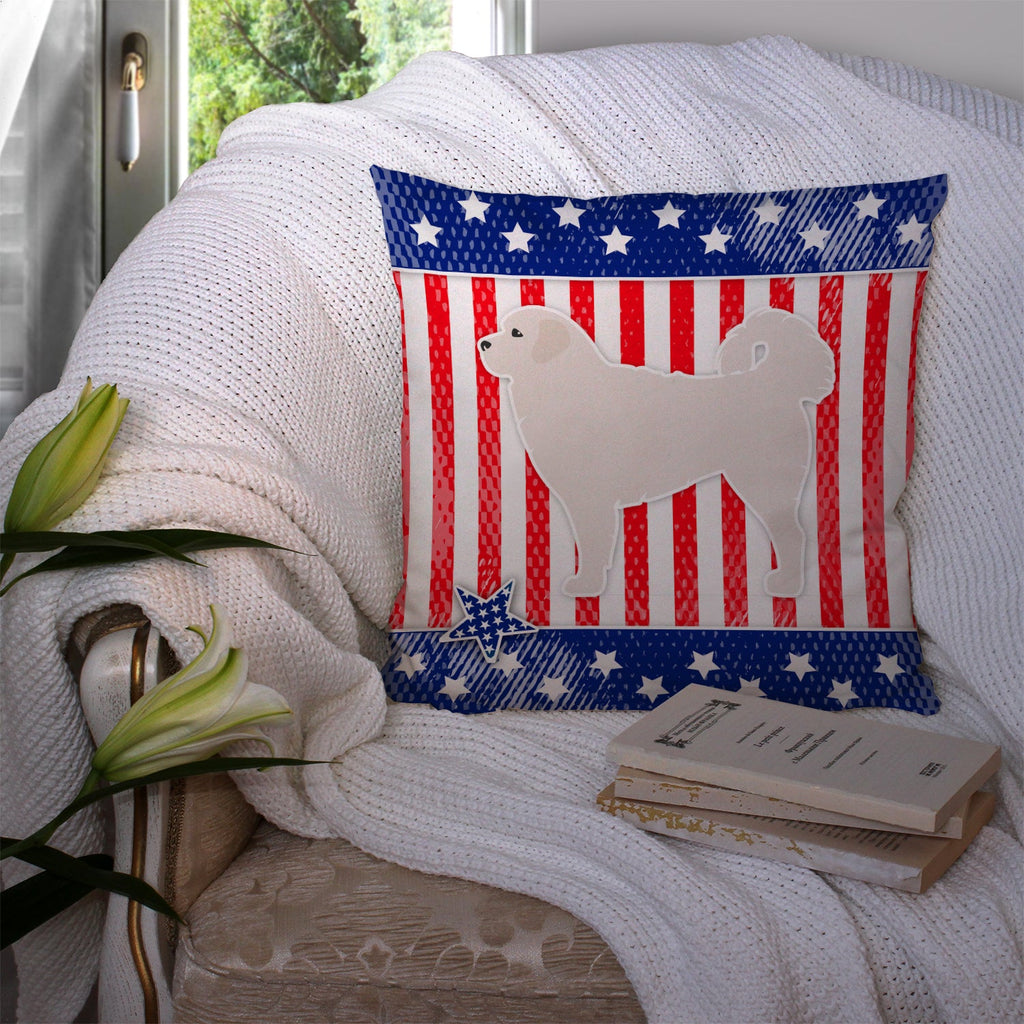 USA Patriotic Polish Tatra Sheepdog Decorative Throw Pillow 14x14 Indoor Outdoor Accent Cushion, Fabric Cover with Insert for Sofa, Bed, Porch & Living Room