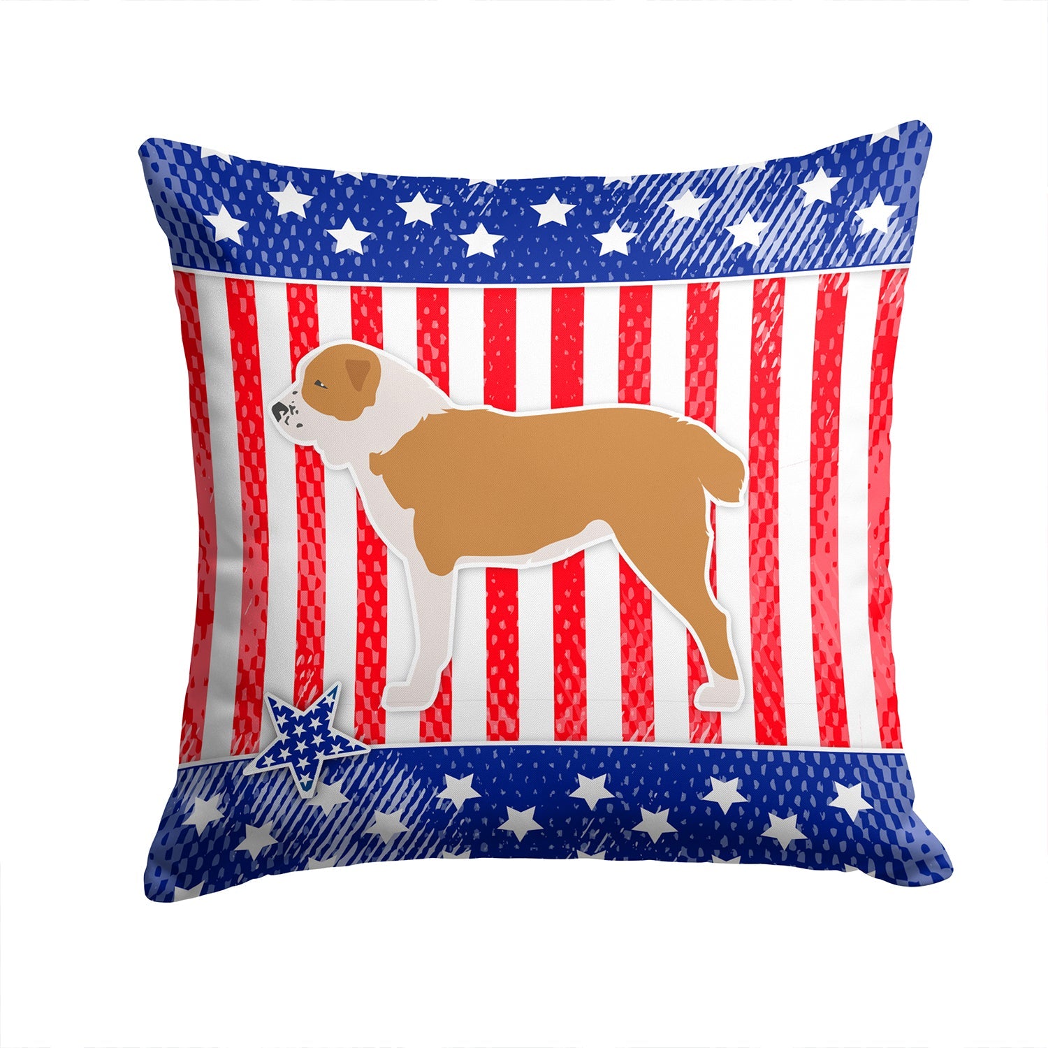 USA Patriotic Central Asian Shepherd Dog Decorative Throw Pillow 14x14 Indoor Outdoor Accent Cushion, Fabric Cover with Insert for Sofa, Bed, Porch & Living Room