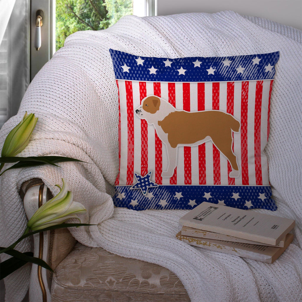 USA Patriotic Central Asian Shepherd Dog Decorative Throw Pillow 14x14 Indoor Outdoor Accent Cushion, Fabric Cover with Insert for Sofa, Bed, Porch & Living Room