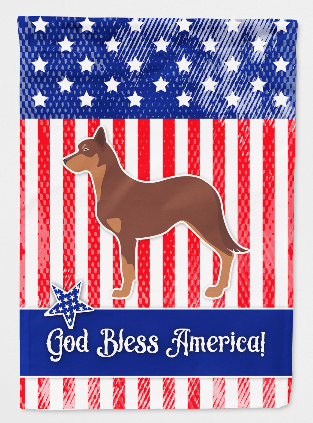 USA Patriotic Australian Kelpie Dog House Flag 28x40 Porch Sleeve Pole Decorative Outside Yard Banner Artwork Wall Hanging, Polyester