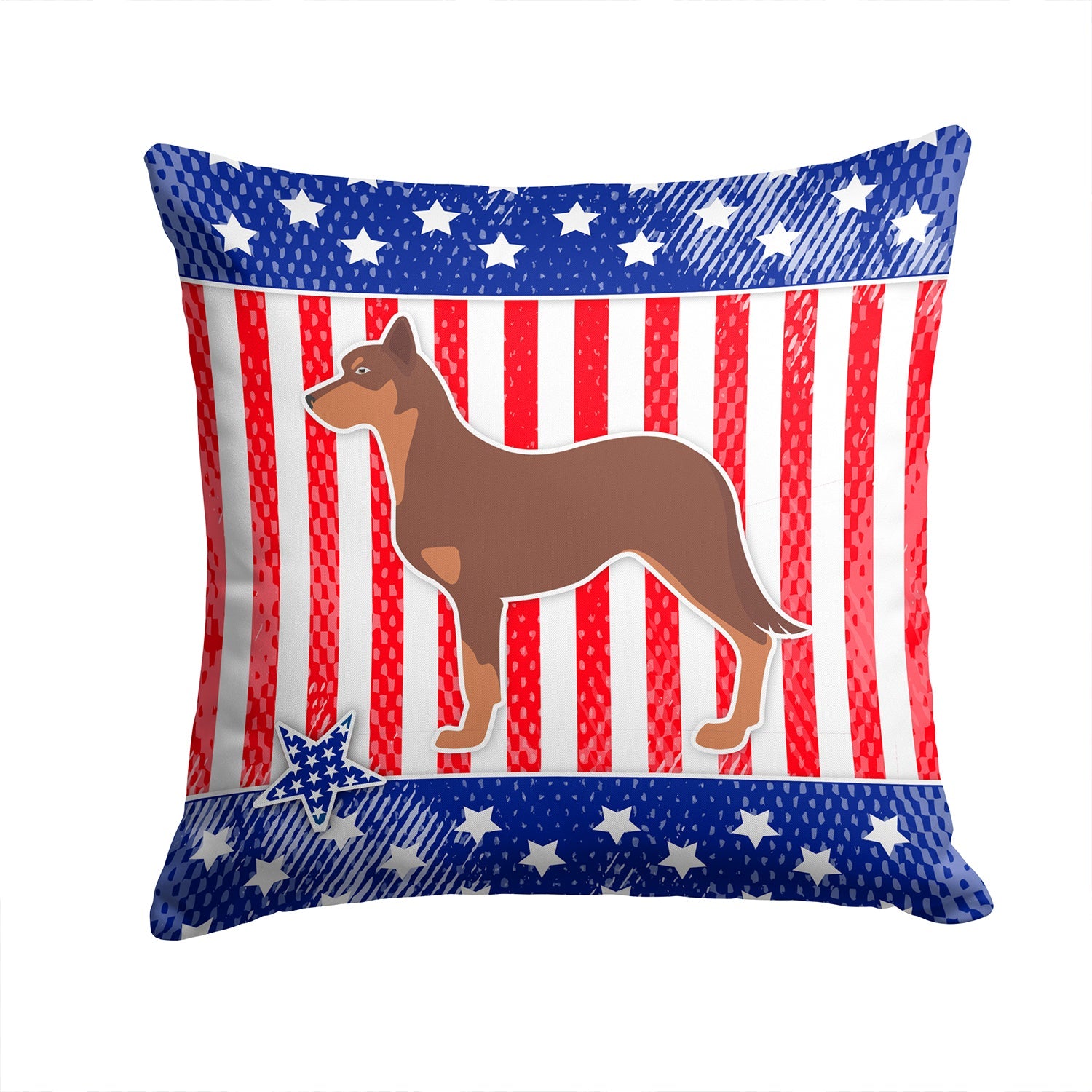 USA Patriotic Australian Kelpie Dog Decorative Throw Pillow 14x14 Indoor Outdoor Accent Cushion, Fabric Cover with Insert for Sofa, Bed, Porch & Living Room