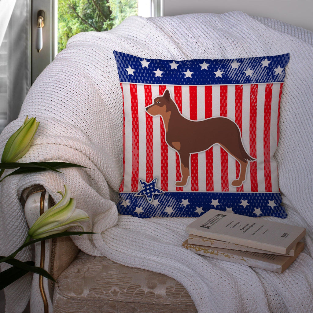 USA Patriotic Australian Kelpie Dog Decorative Throw Pillow 14x14 Indoor Outdoor Accent Cushion, Fabric Cover with Insert for Sofa, Bed, Porch & Living Room