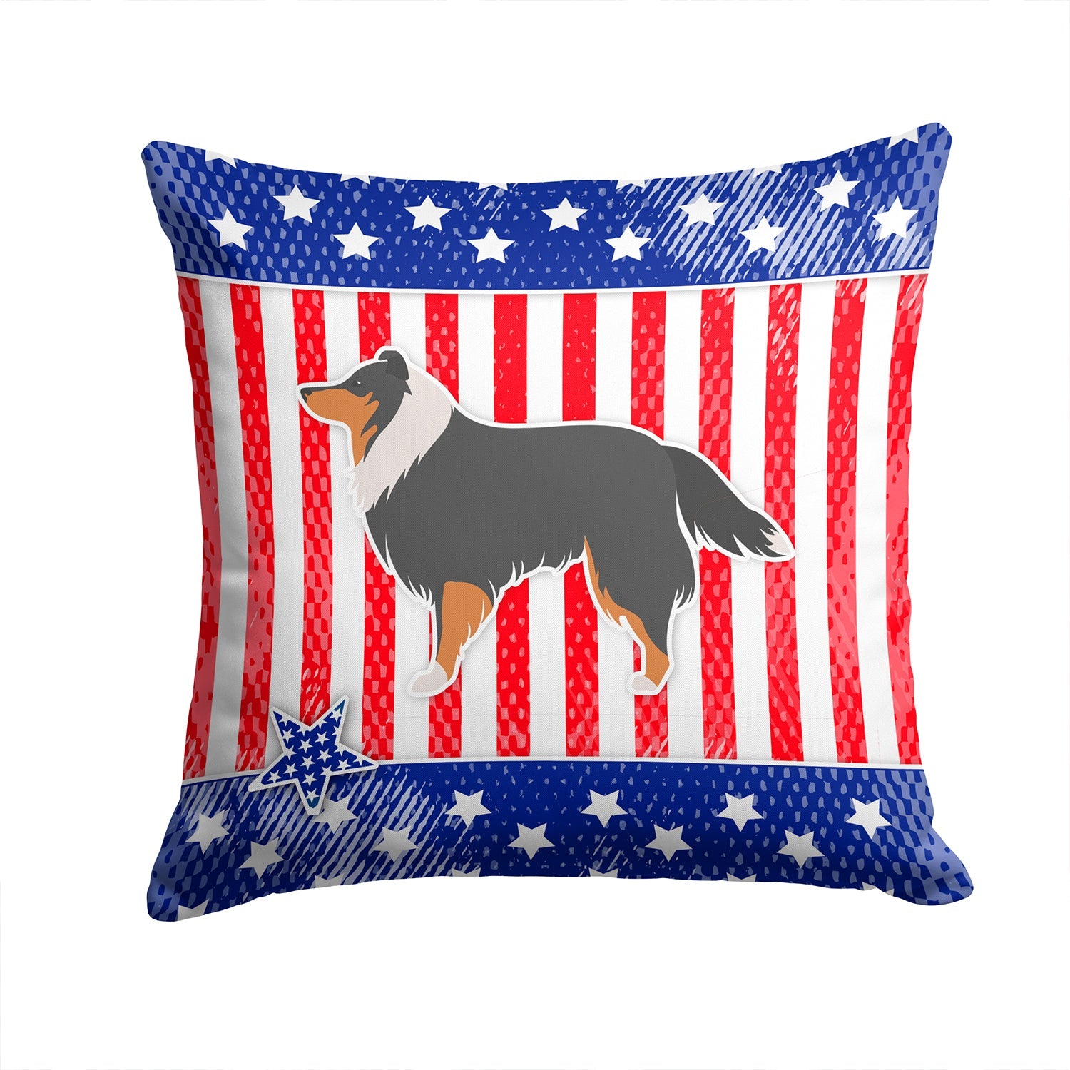 USA Patriotic Sheltie/Shetland Sheepdog Decorative Throw Pillow 14x14 Indoor Outdoor Accent Cushion, Fabric Cover with Insert for Sofa, Bed, Porch & Living Room