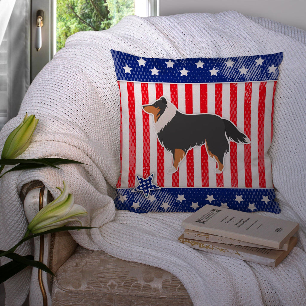 USA Patriotic Sheltie/Shetland Sheepdog Decorative Throw Pillow 14x14 Indoor Outdoor Accent Cushion, Fabric Cover with Insert for Sofa, Bed, Porch & Living Room
