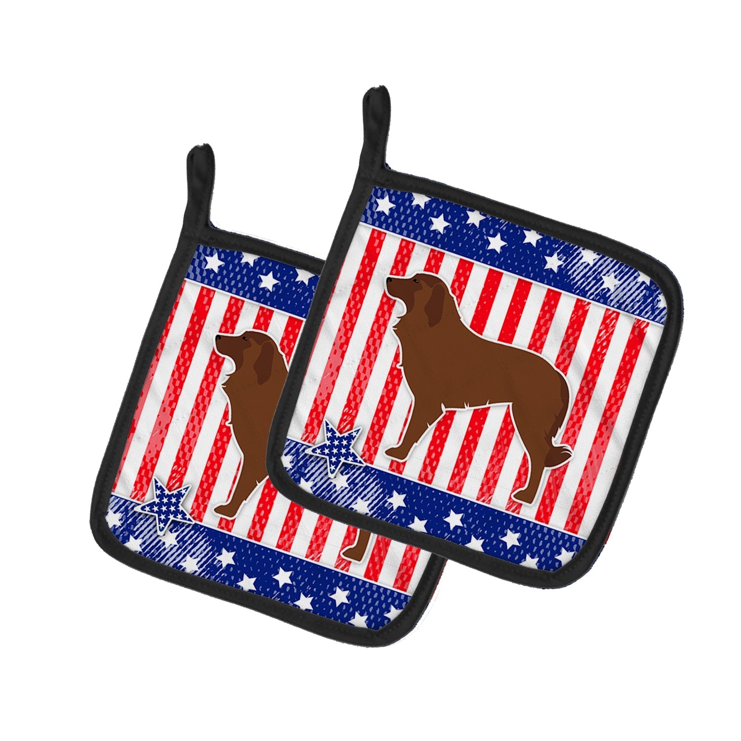 USA Patriotic Portuguese Sheepdog Dog Pot Holder Set of 2 Heat Resistant Quilted Hot Pads 7.5 x 7.5 Inch, Insulated Kitchen Trivets for Cooking & Baking