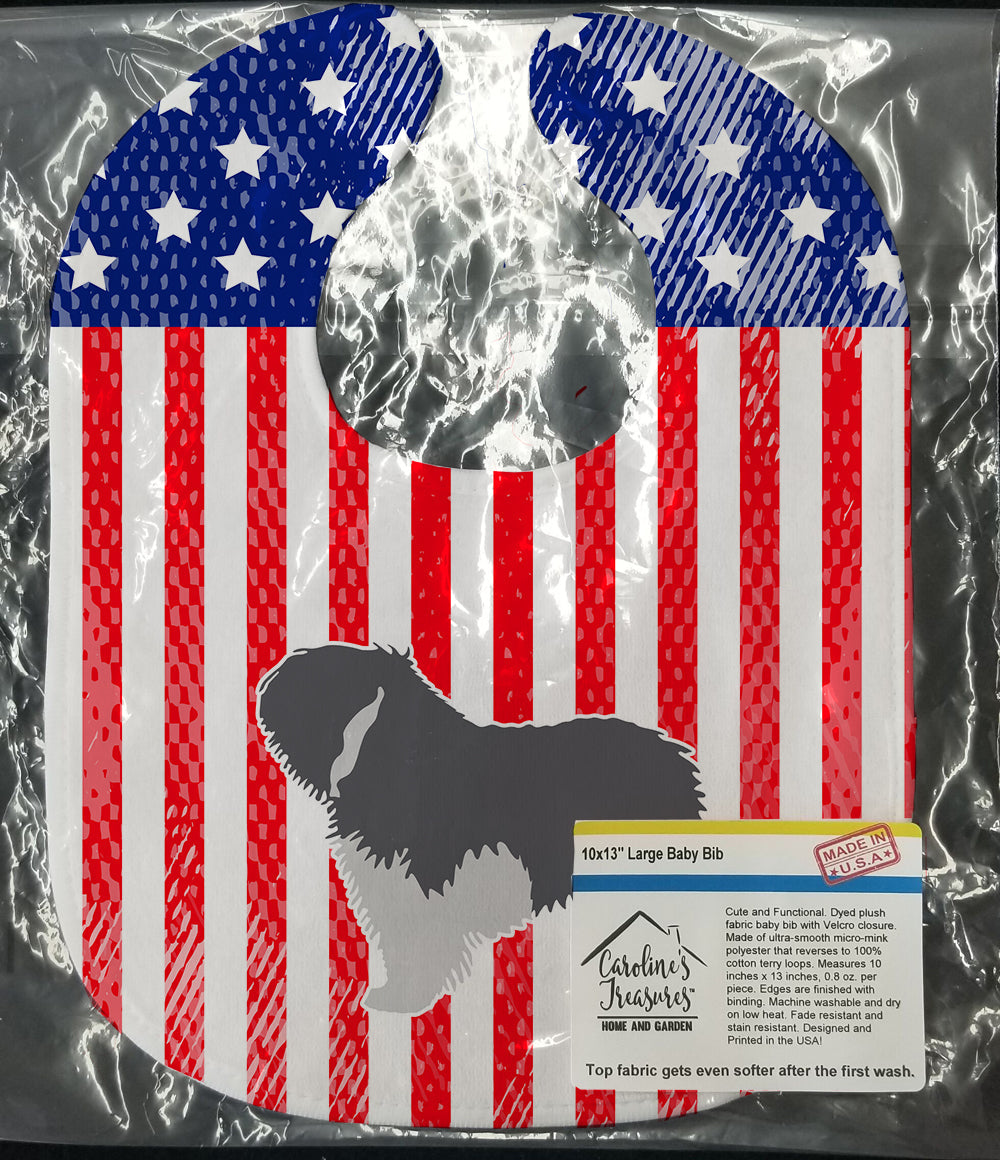 USA Patriotic Polish Lowland Sheepdog Dog Baby Bib Easy-Clean Baby Bib Baby Feeding Accessory Baby Mealtime Essential, 10 x 13, Multicolor