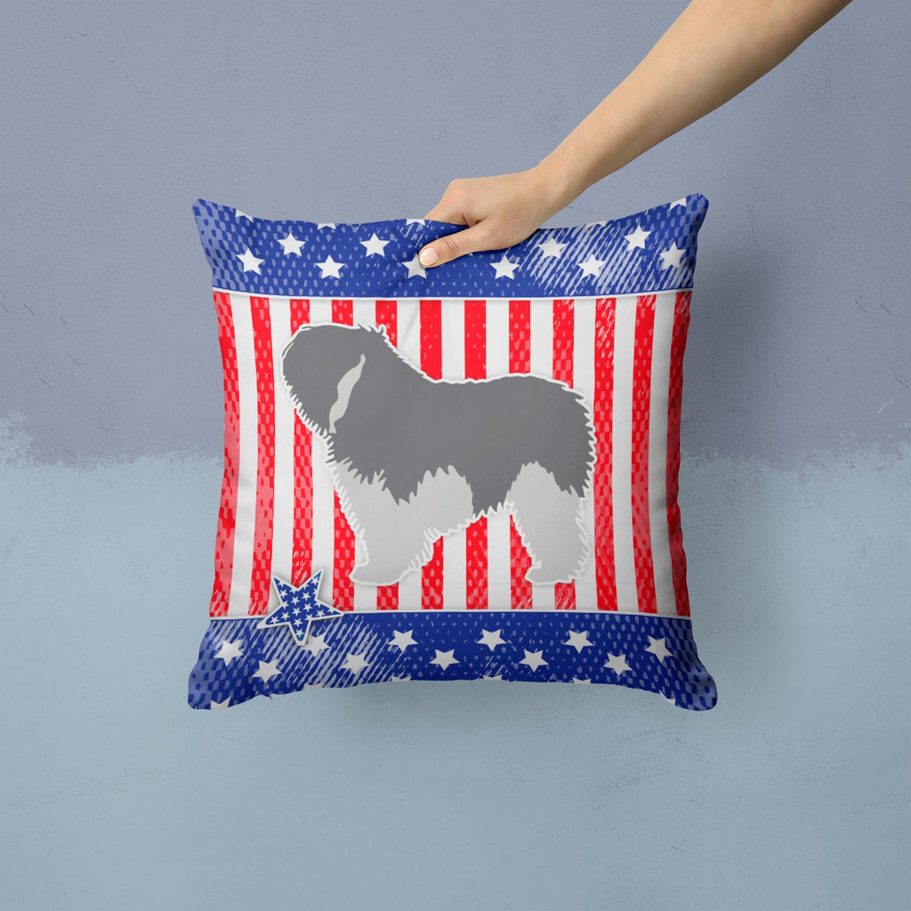 USA Patriotic Polish Lowland Sheepdog Dog Decorative Throw Pillow 14x14 Indoor Outdoor Accent Cushion, Fabric Cover with Insert for Sofa, Bed, Porch & Living Room