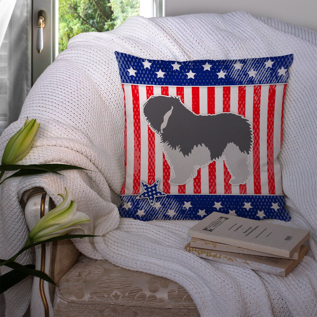 USA Patriotic Polish Lowland Sheepdog Dog Decorative Throw Pillow 14x14 Indoor Outdoor Accent Cushion, Fabric Cover with Insert for Sofa, Bed, Porch & Living Room