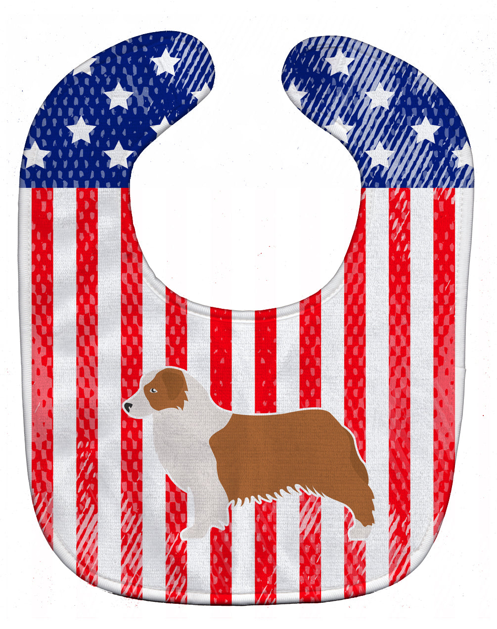 USA Patriotic Australian Shepherd Dog Baby Bib Easy-Clean Baby Bib Baby Feeding Accessory Baby Mealtime Essential, 10 x 13, Multicolor
