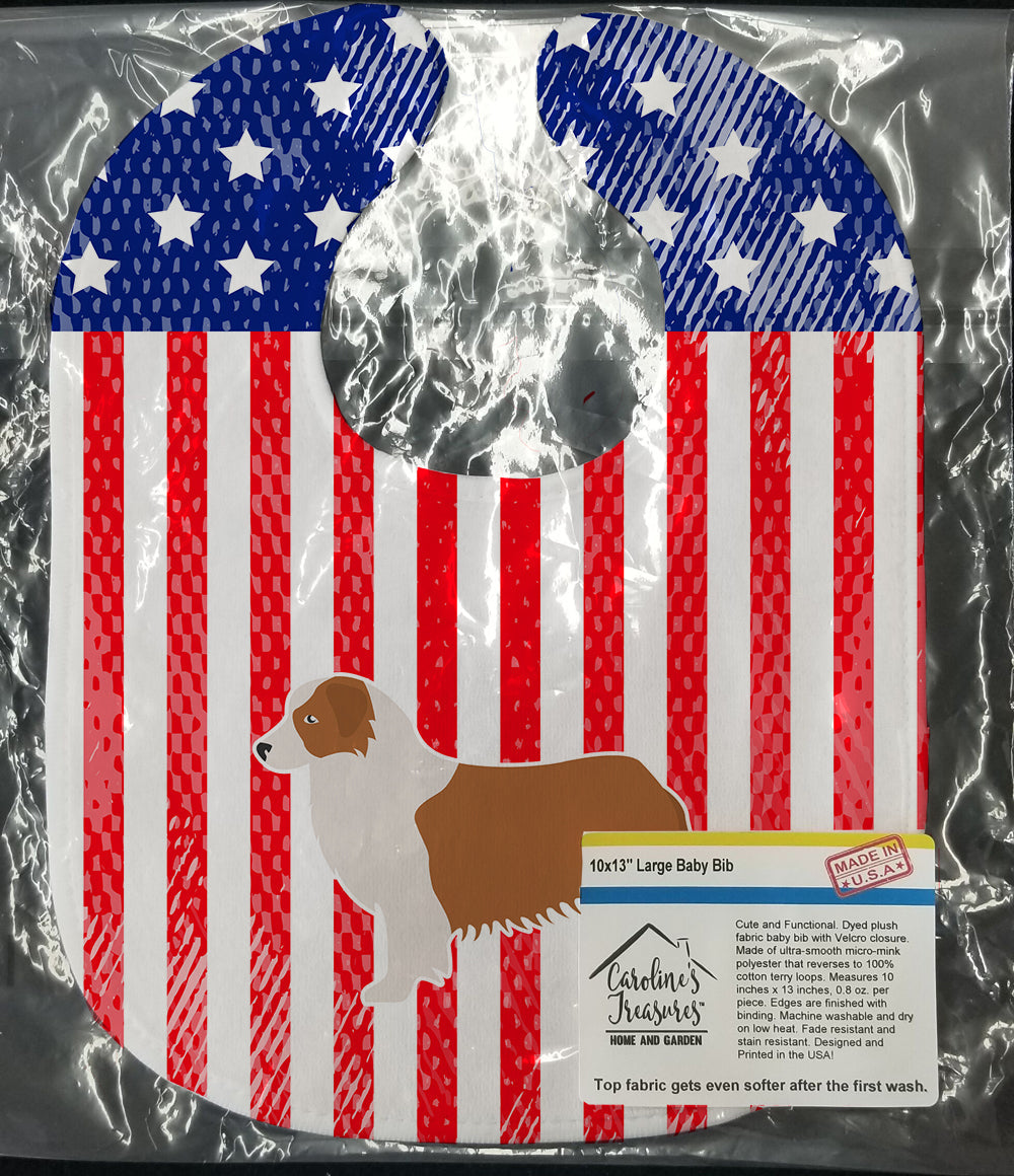 USA Patriotic Australian Shepherd Dog Baby Bib Easy-Clean Baby Bib Baby Feeding Accessory Baby Mealtime Essential, 10 x 13, Multicolor