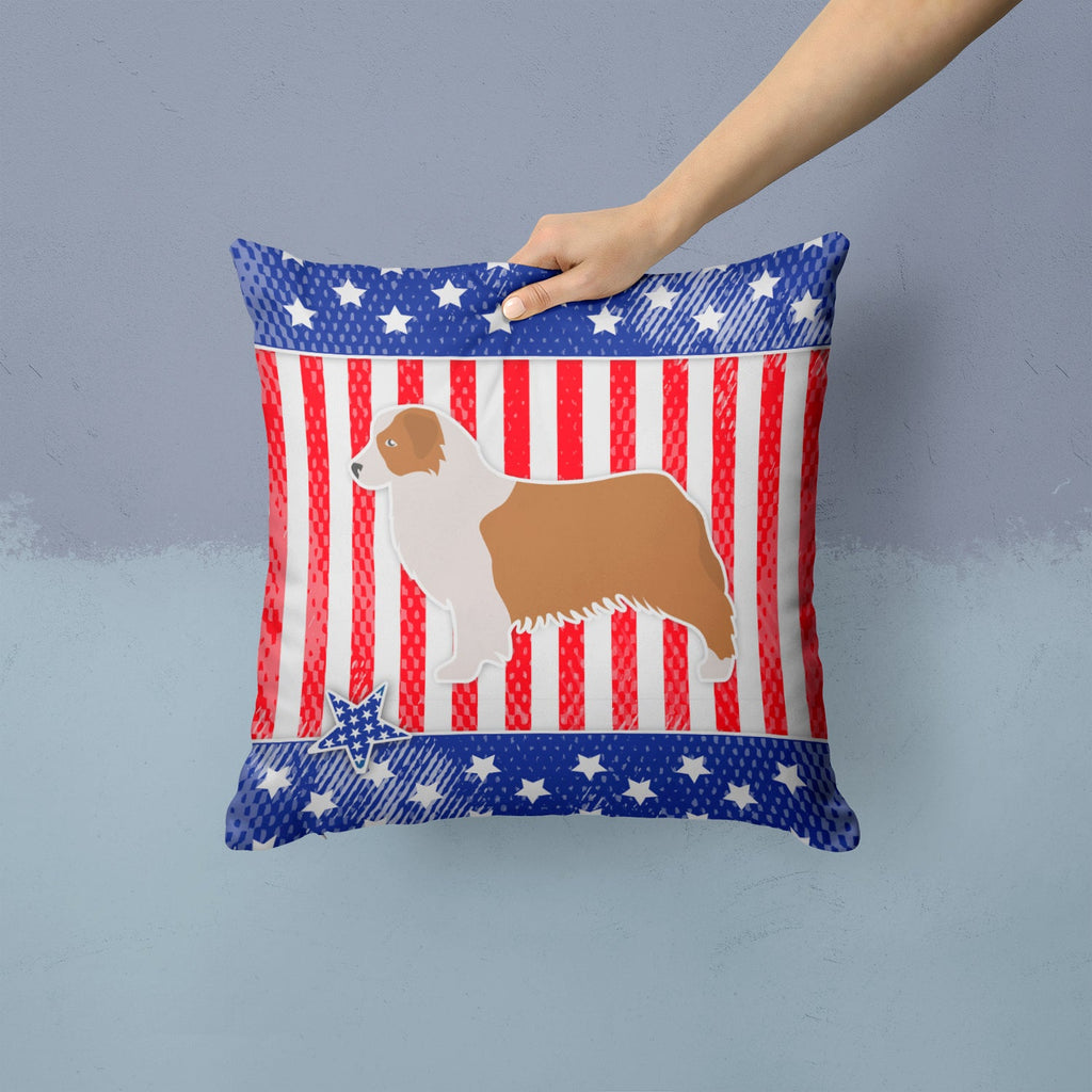 USA Patriotic Australian Shepherd Dog Decorative Throw Pillow 14x14 Indoor Outdoor Accent Cushion, Fabric Cover with Insert for Sofa, Bed, Porch & Living Room