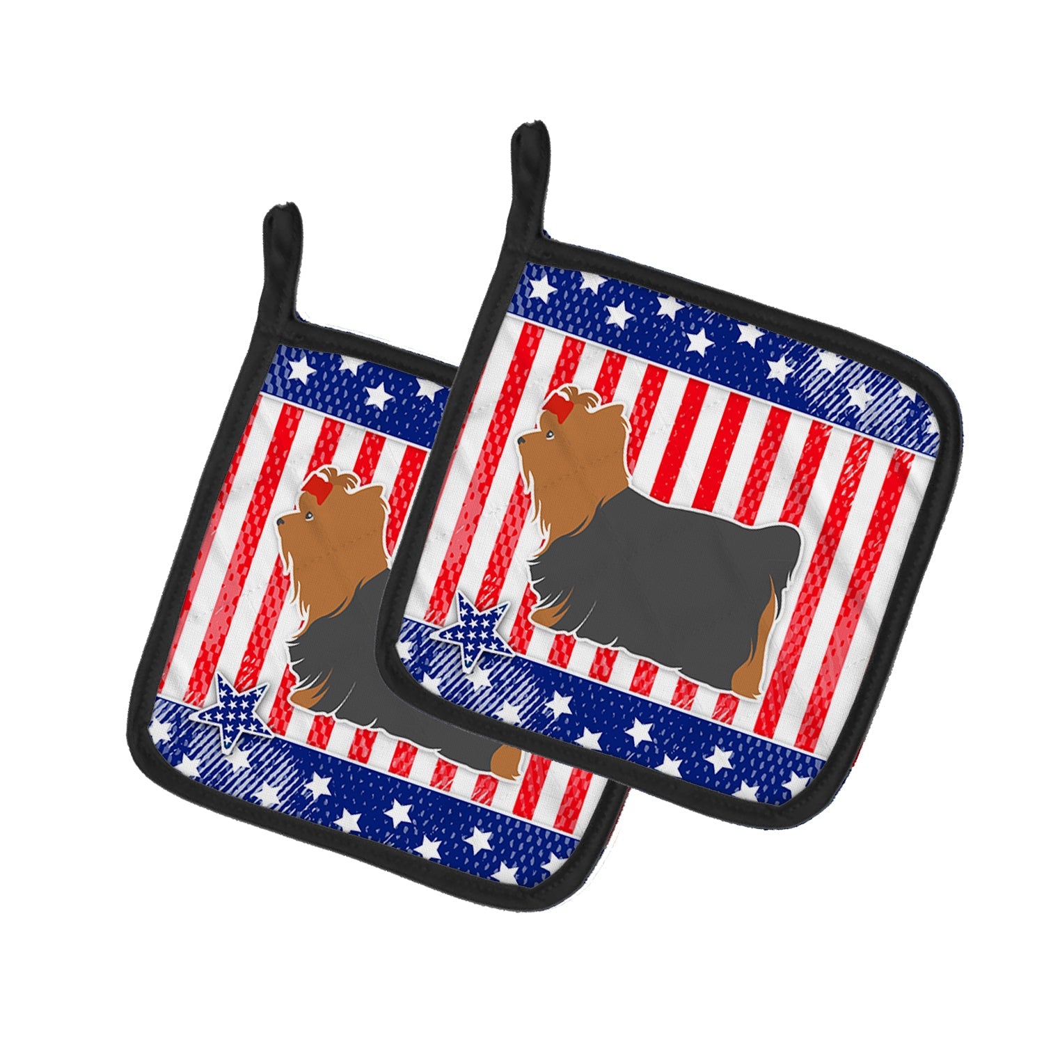 USA Patriotic Yorkshire Terrier Yorkie Pot Holder Set of 2 Heat Resistant Quilted Hot Pads 7.5 x 7.5 Inch, Insulated Kitchen Trivets for Cooking & Baking
