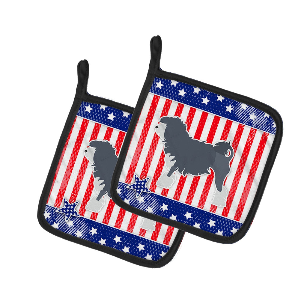 USA Patriotic Lowchen Pot Holder Set of 2 Heat Resistant Quilted Hot Pads 7.5 x 7.5 Inch, Insulated Kitchen Trivets for Cooking & Baking