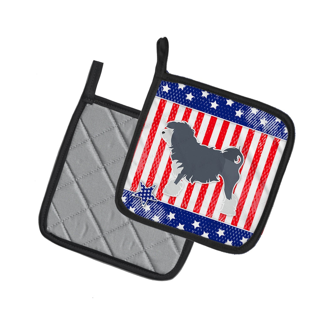 USA Patriotic Lowchen Pot Holder Set of 2 Heat Resistant Quilted Hot Pads 7.5 x 7.5 Inch, Insulated Kitchen Trivets for Cooking & Baking