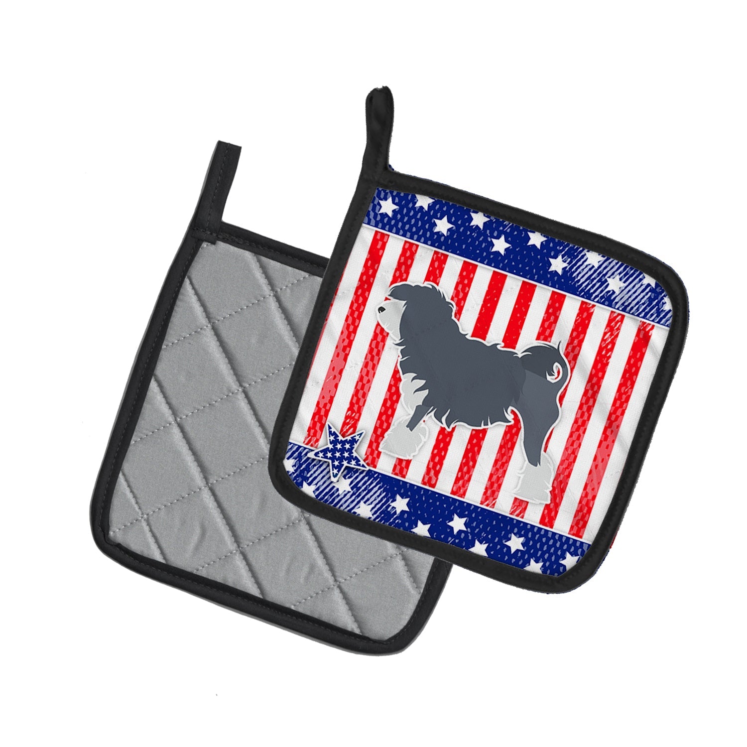 USA Patriotic Lowchen Pot Holder Set of 2 Heat Resistant Quilted Hot Pads 7.5 x 7.5 Inch, Insulated Kitchen Trivets for Cooking & Baking