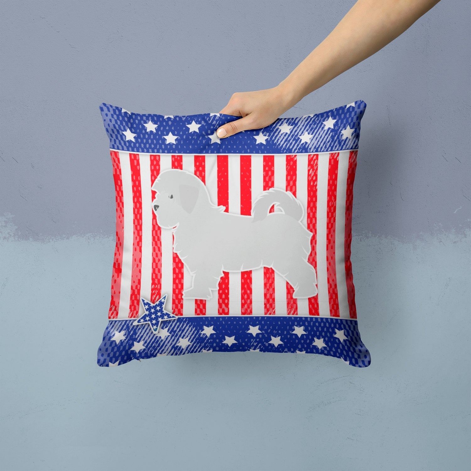 USA Patriotic Maltese Decorative Throw Pillow 14x14 Indoor Outdoor Accent Cushion, Fabric Cover with Insert for Sofa, Bed, Porch & Living Room